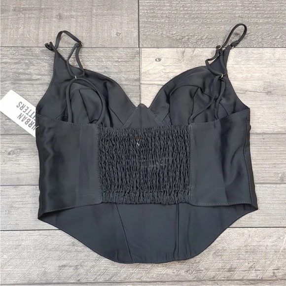 Urban Outfitters Karissa Corset Basque Top Small 8 10 Black Silky Bustier BN - Picture 2 of 10
